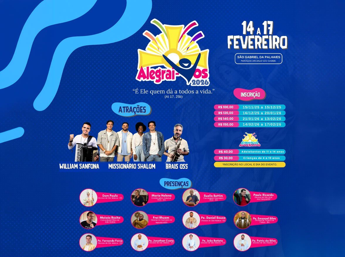 Retiro de Carnaval “Alegrai-vos 2026” acontece de 14 a 17 de fevereiro em São Gabriel da Palha